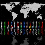 g20 countries flags paint over on chess king. 3D illustration. w